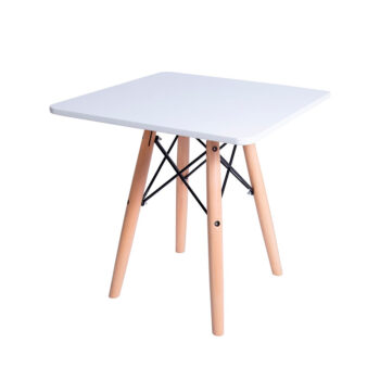 Mesa Eames Niño Blanca Cuadrada de 50x50 cm. Ideal para jugar y aprender con estilo. Patas de madera, diseño seguro y envío a todo Chile.
