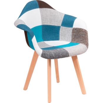 Sitial Patchwork Atalanta con estructura de madera y tela colorida