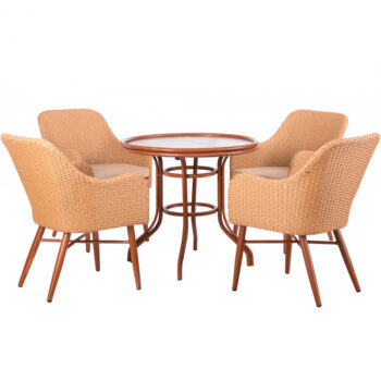 Set de comedor para terraza modelo Natal con mesa redonda y sillas de ratán sintético café