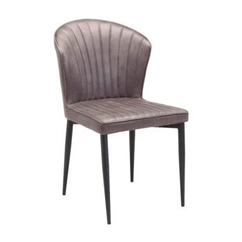 Silla Bruselas tapizada en PU gris con patas metálicas negras