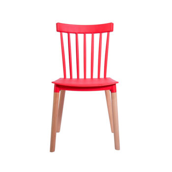 Silla Windsor de comedor roja con patas de madera
