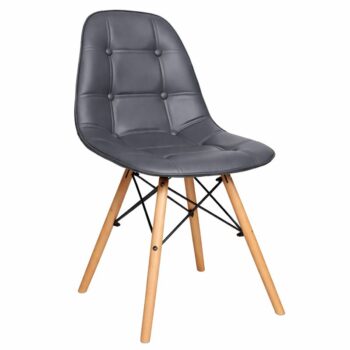 Silla Eames Acolchada Gris con tapizado en ecocuero y patas de madera de haya