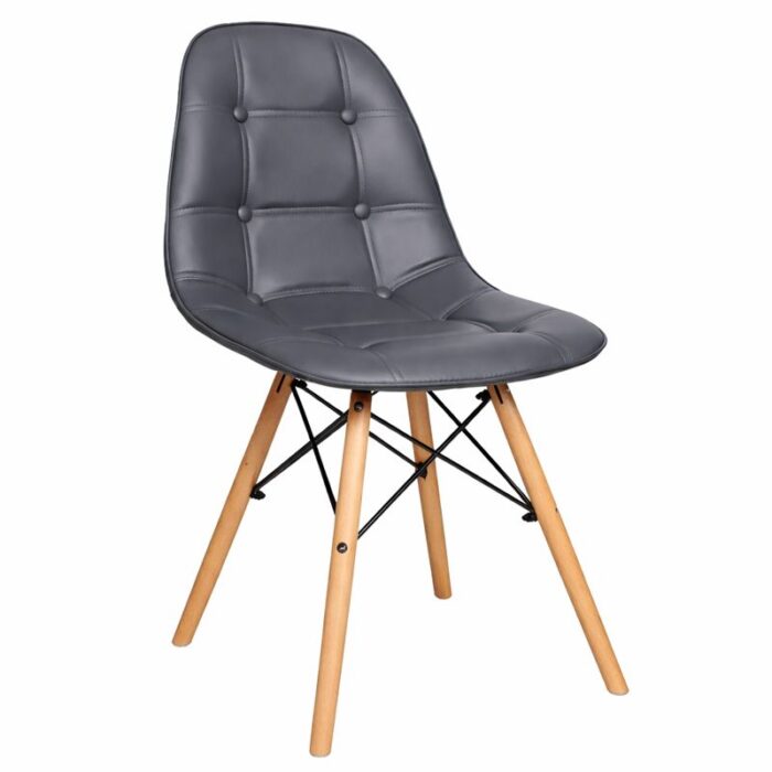 Silla Eames Acolchada Gris con tapizado en ecocuero y patas de madera de haya