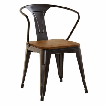 Silla Tolix con Brazos Gris Oscura de acero con asiento de madera