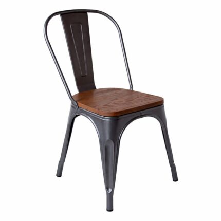 Silla Tolix sin brazos Negra con estructura de acero y asiento de madera
