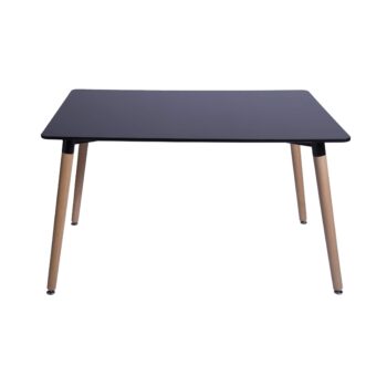 Mesa de comedor Eames rectangular negra con cubierta MDF y patas de madera