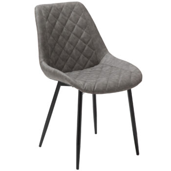 Silla Comedor Kiev tapizada en ecocuero gris oscuro con patas metálicas negras