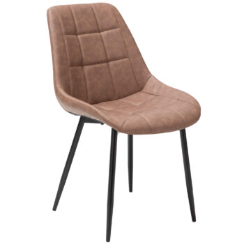 Silla Donetsk de ecocuero color café con patas metálicas negras