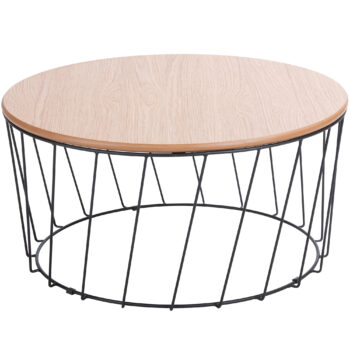 mesa de centro Valencia redonda con base metálica negra y cubierta de MDF