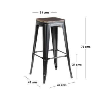 Taburete Toilx negro con asiento de madera - Imagen 7