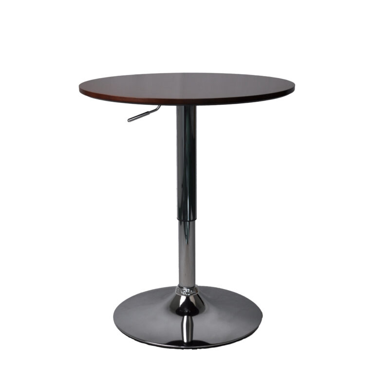 mesa de bar Narvik con cubierta de nogal y base cromada regulable