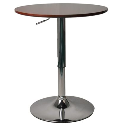 Mesa de bar Narvik redonda giratoria con cubierta en nogal y base cromada ajustable