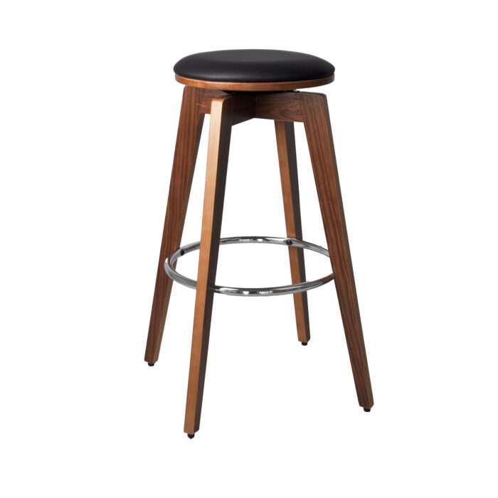 Taburete ajustable moderno modelo Bergen con base cromada y estructura en madera nogal