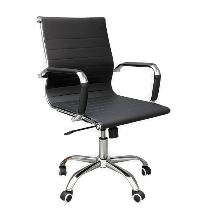 Silla Blackline de oficina en PU negro con base cromada y ruedas