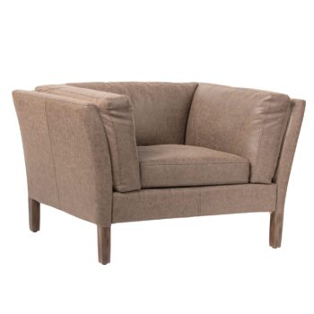 Sillón Mei tapizado en eco cuero café con estructura de madera