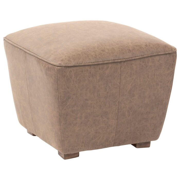 Piso Nantou tapizado en eco cuero café envejecido con base de madera