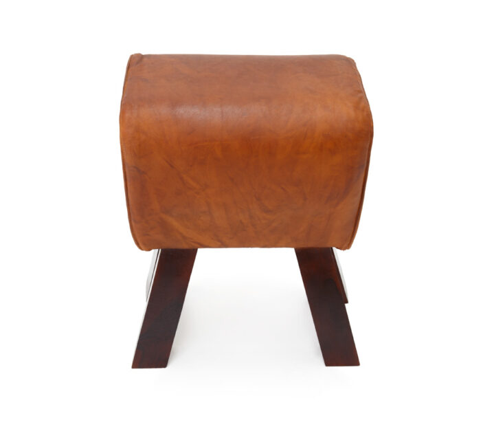 Piso Latur de cuero café con base de madera de mango