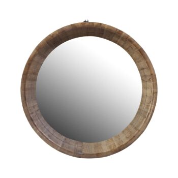 Espejo CAO redondo estilo barrica en madera reciclada y acero negro
