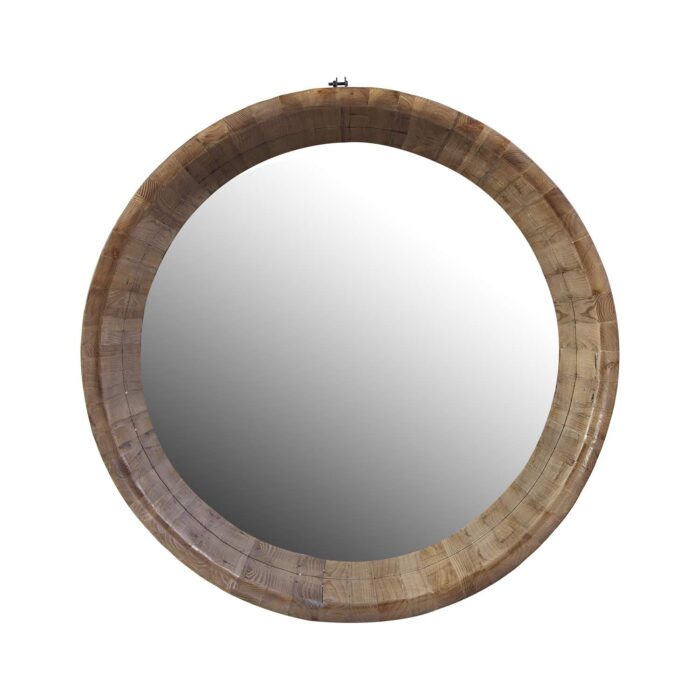 Espejo CAO redondo estilo barrica en madera reciclada y acero negro