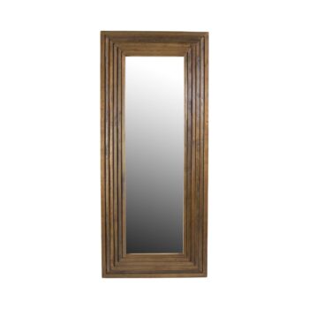 Espejo Wudex vertical de madera de olmo con base metálica negra