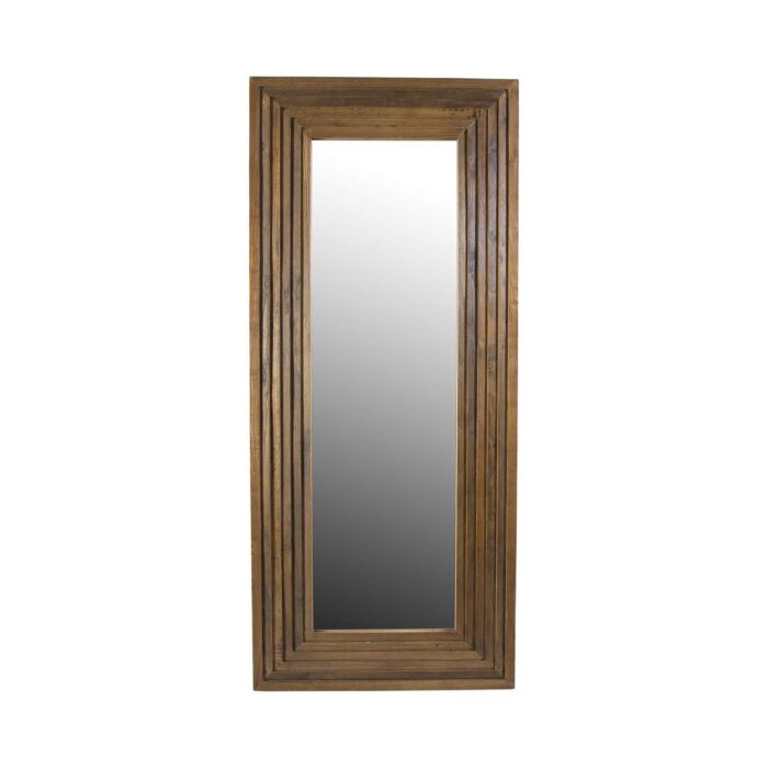 Espejo Wudex vertical de madera de olmo con base metálica negra