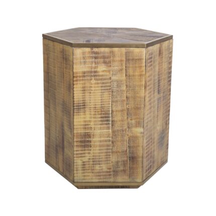 Mesa lateral Siping con forma hexagonal de madera reciclada y borde dorado