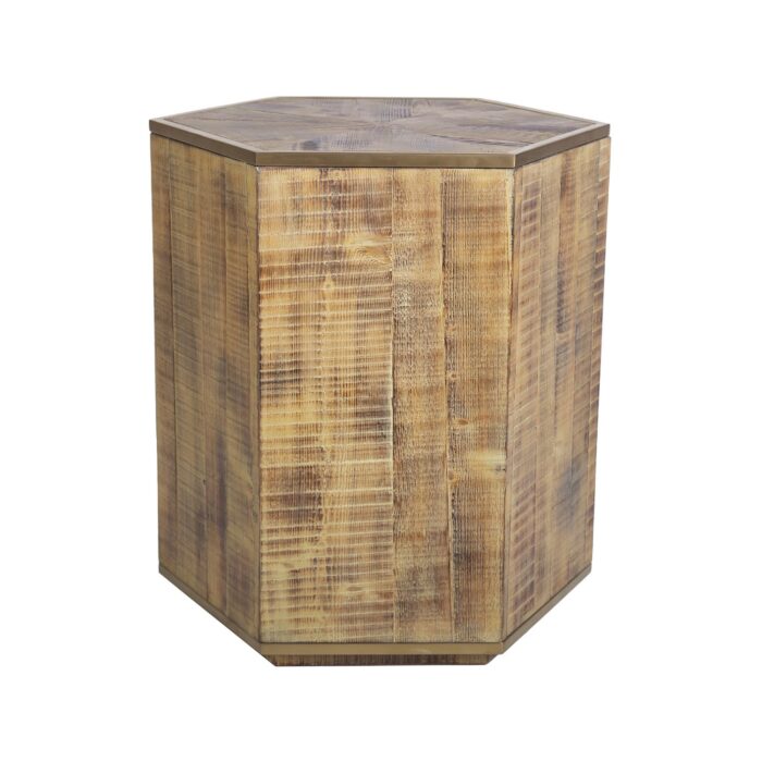 Mesa lateral Siping con forma hexagonal de madera reciclada y borde dorado