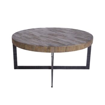 Mesa de centro Hohot redonda de madera de olmo con base metálica negra
