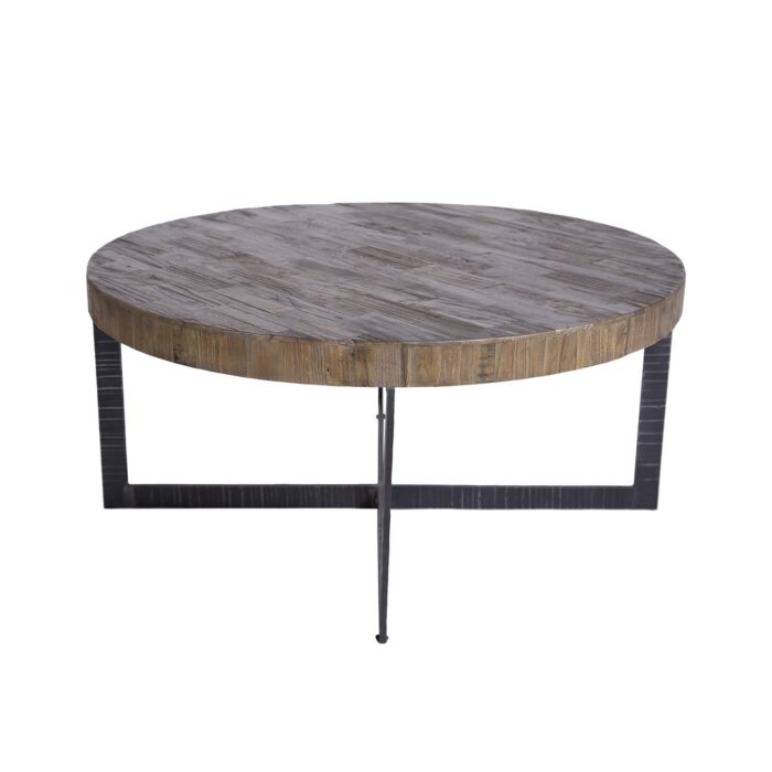Mesa de centro Hohot redonda de madera de olmo con base metálica negra