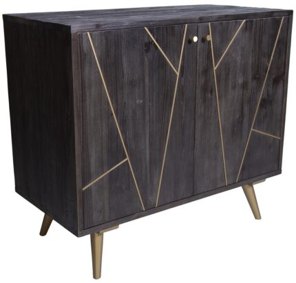 Cómoda Mong de madera carbón con detalles dorados y patas metálicas
