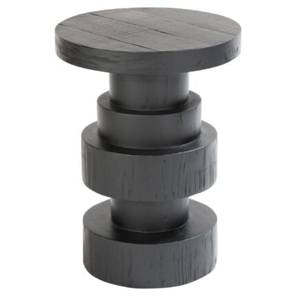 Mesa lateral Tainan de madera de pino color negro con forma cilíndrica escalonada