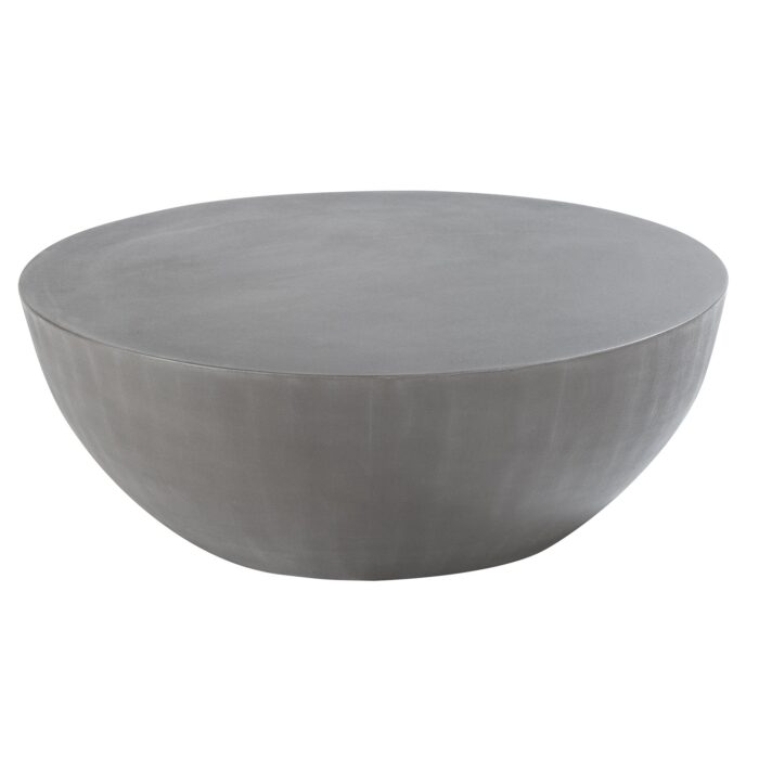 Mesa de centro Lanta redonda gris con cubierta de porcelanato y base de madera de olmo