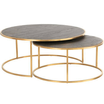 Set mesa de centro Norman de madera y acero dorado