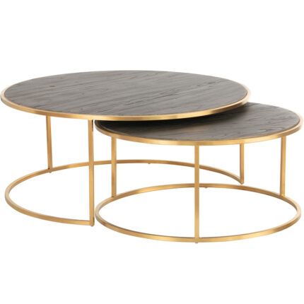 Set mesa de centro Norman de madera y acero dorado