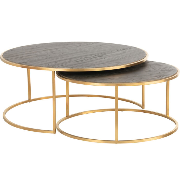 Set mesa de centro Norman de madera y acero dorado