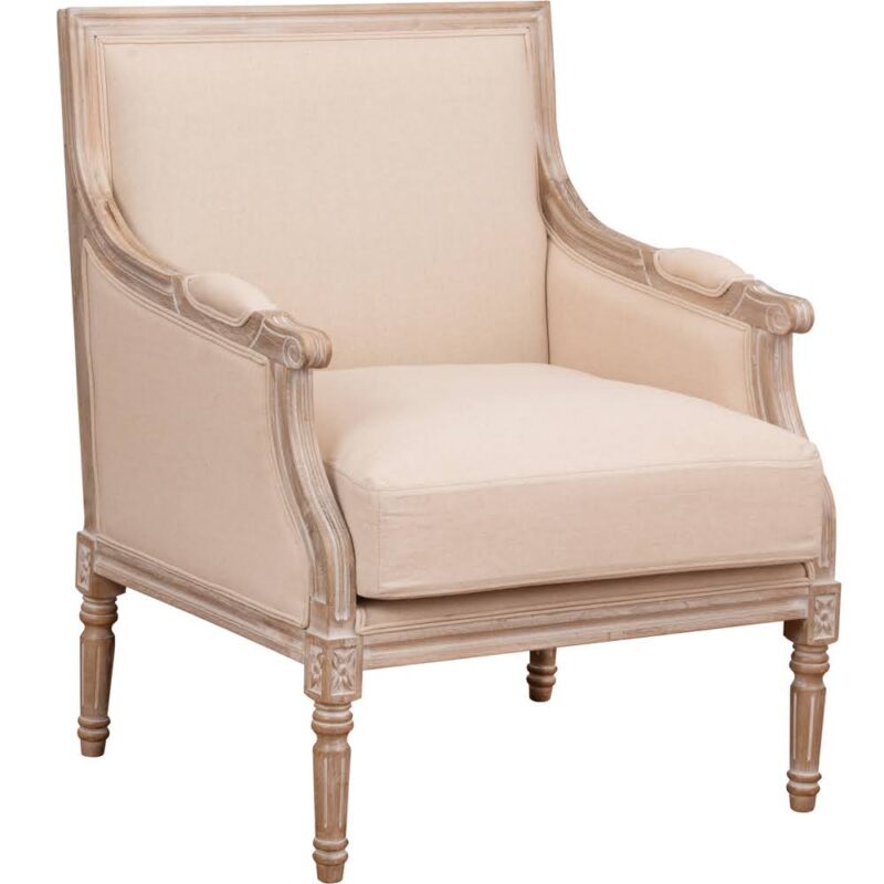 Sitial Turpan beige de madera de roble con tapiz clásico