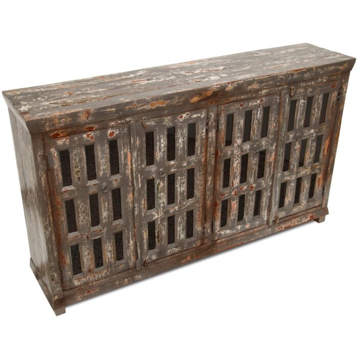 Buffet Bengala Gris de madera reciclada con puertas de acero gris envejecido