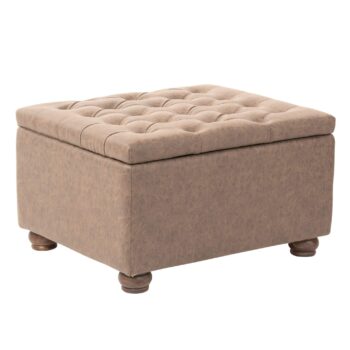 Puff Liao de cuero café grisáceo con capitoné y patas torneadas