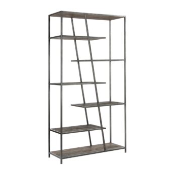 Vitrina Statu de madera de olmo y estructura metálica negra con repisas inclinadas, estilo industrial