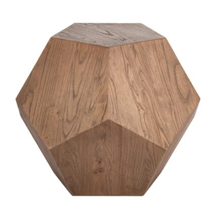Mesa de centro Geo de madera de olmo en forma geométrica facetada color café